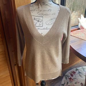 White House Black Market Tan V-Neck Sweater Relaxed Fit